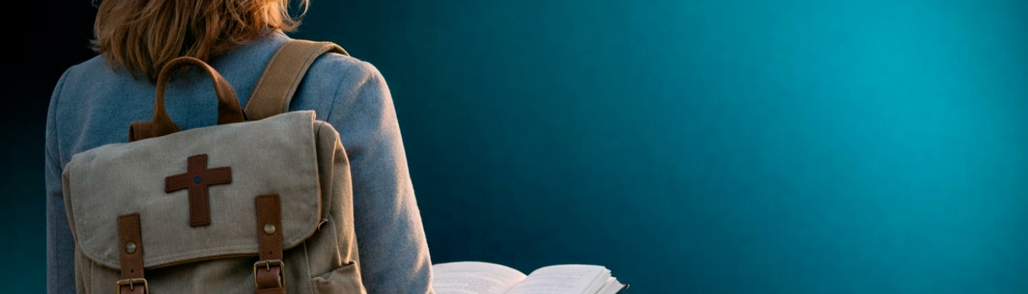 Lamissio. Imagen de una chica con una cartera con una cruz cristiana
